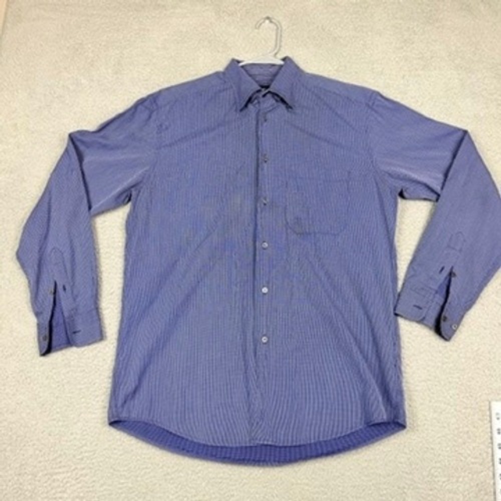 Zanella Mens Blue Pinstripe Dress Shirt Made in Italy Size L Long Sleeve